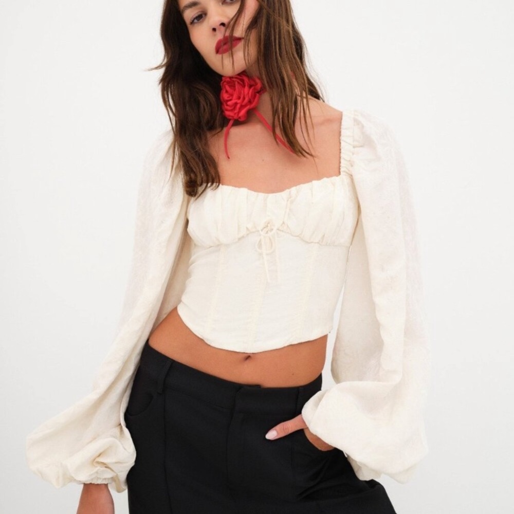 For Love and Lemons Free People Corset Cream Puff Sleeve Ruched Cup Top S